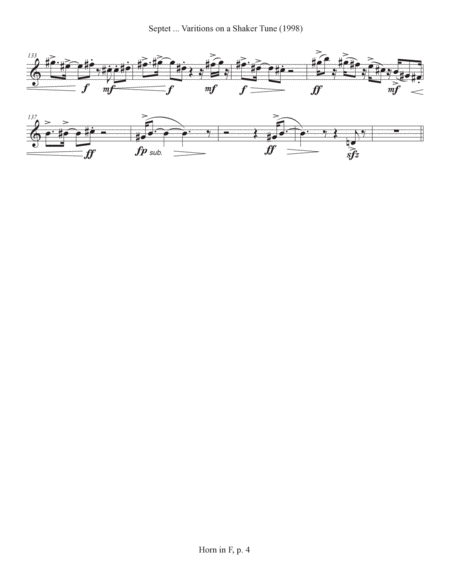 septet, opus 77 ... Variations on a Shaker Tune (1998) Horn in F part