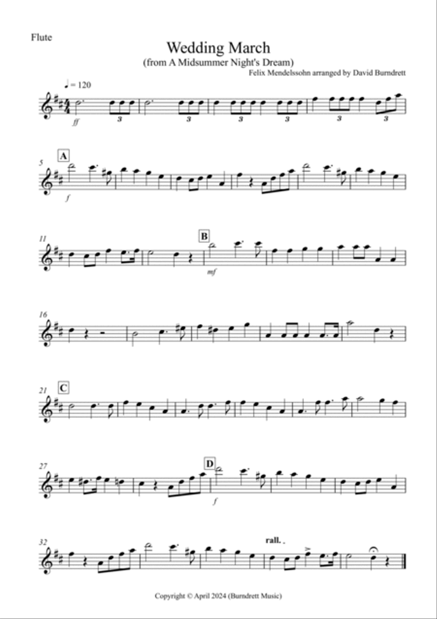 Wedding March (from A Midsummer Night's Dream) for Flute and Guitar Duet Flute scores gallery preview page 3