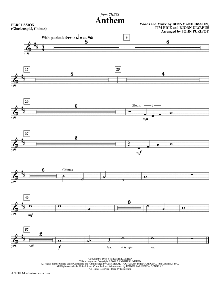 Anthem (from Chess) - Percussion Choir scores gallery preview page 1