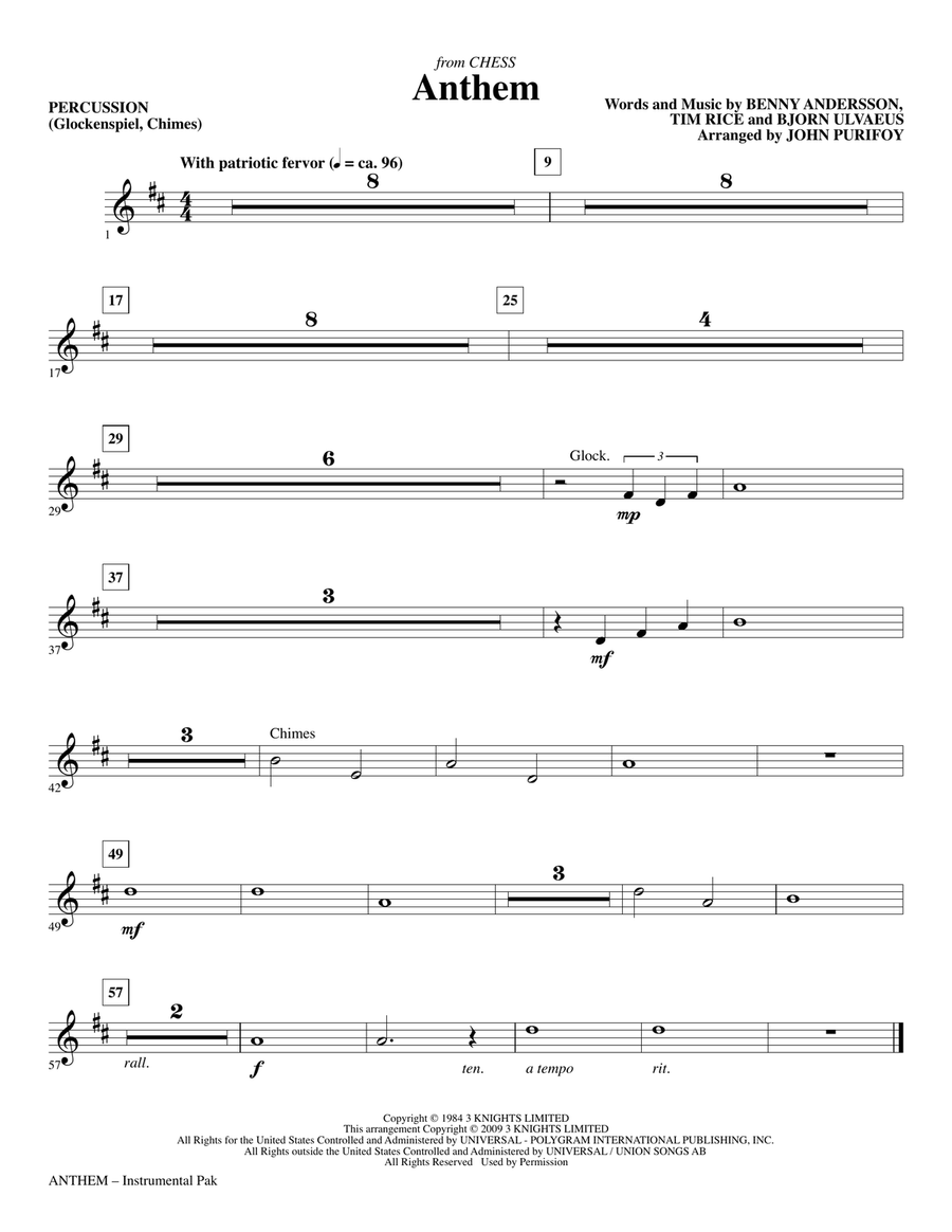 Anthem (from Chess) - Percussion
