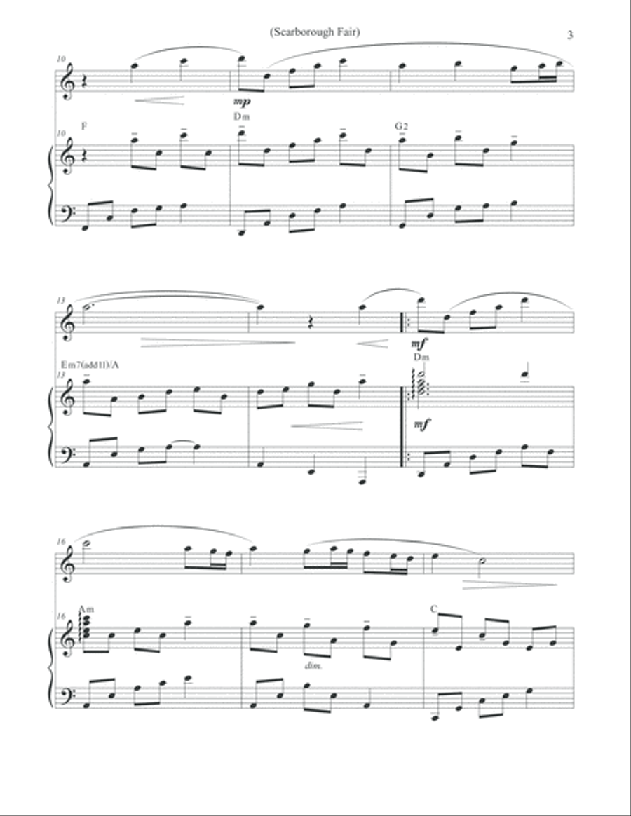 Scarborough Fair (Solo Flute & Piano) Flute Solo scores gallery preview page 3