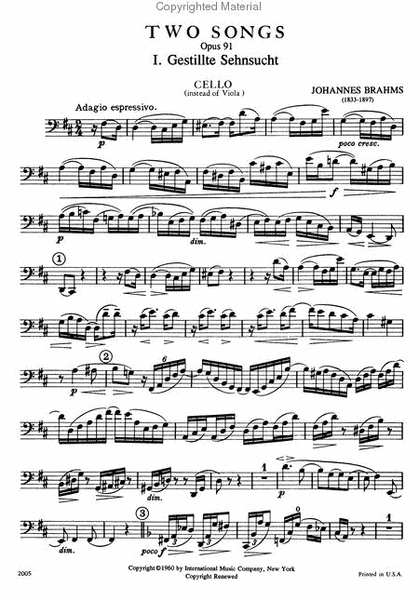 Two Songs, Opus 91 For Contralto (With Viola Or Cello Obligato) (G. & E.)