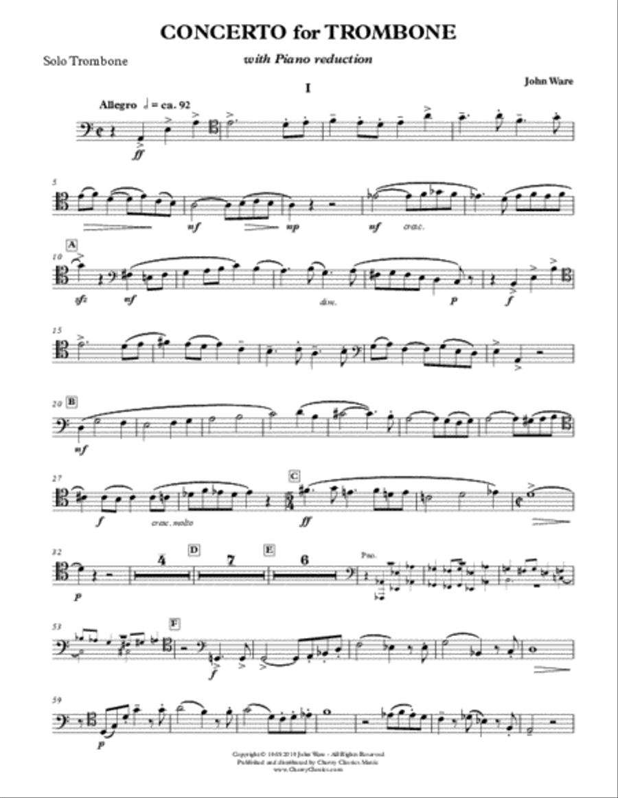 Concerto for Trombone with Piano reduction