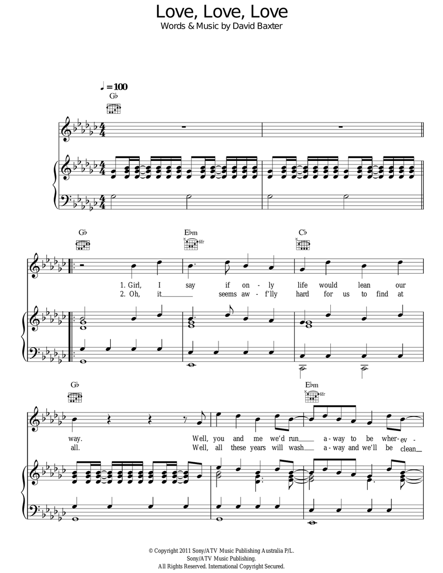 Love, Love, Love Acoustic Guitar scores gallery preview page 1