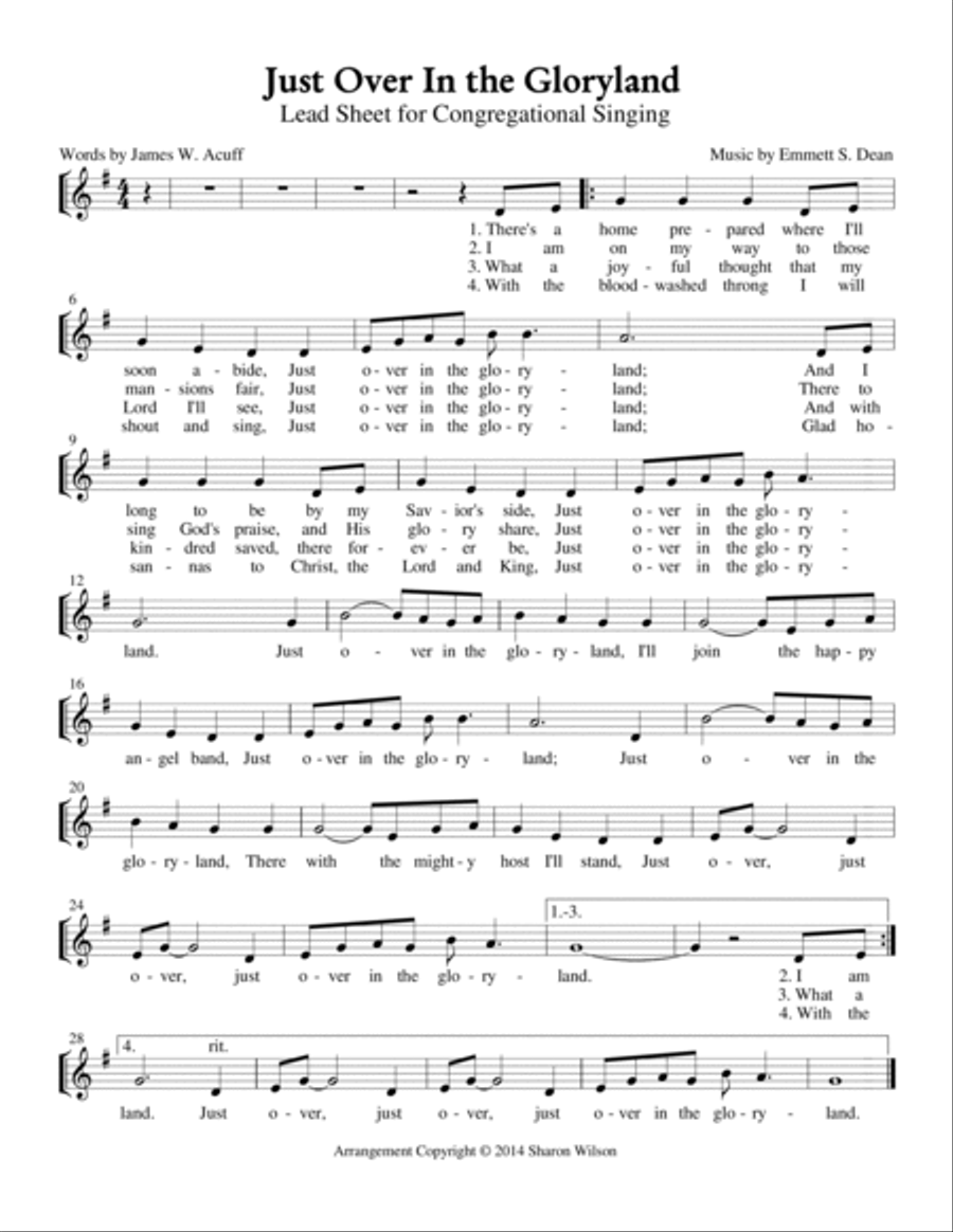Just Over In the Gloryland - Congregational Set (for Lead, SATBB choir, Piano, and Ensemble) Choir scores gallery preview page 3