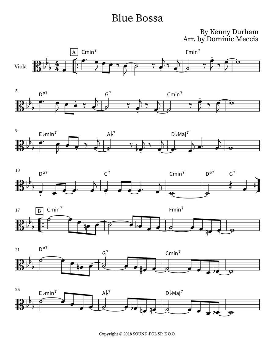 Blue Bossa Viola Solo scores gallery preview page 1