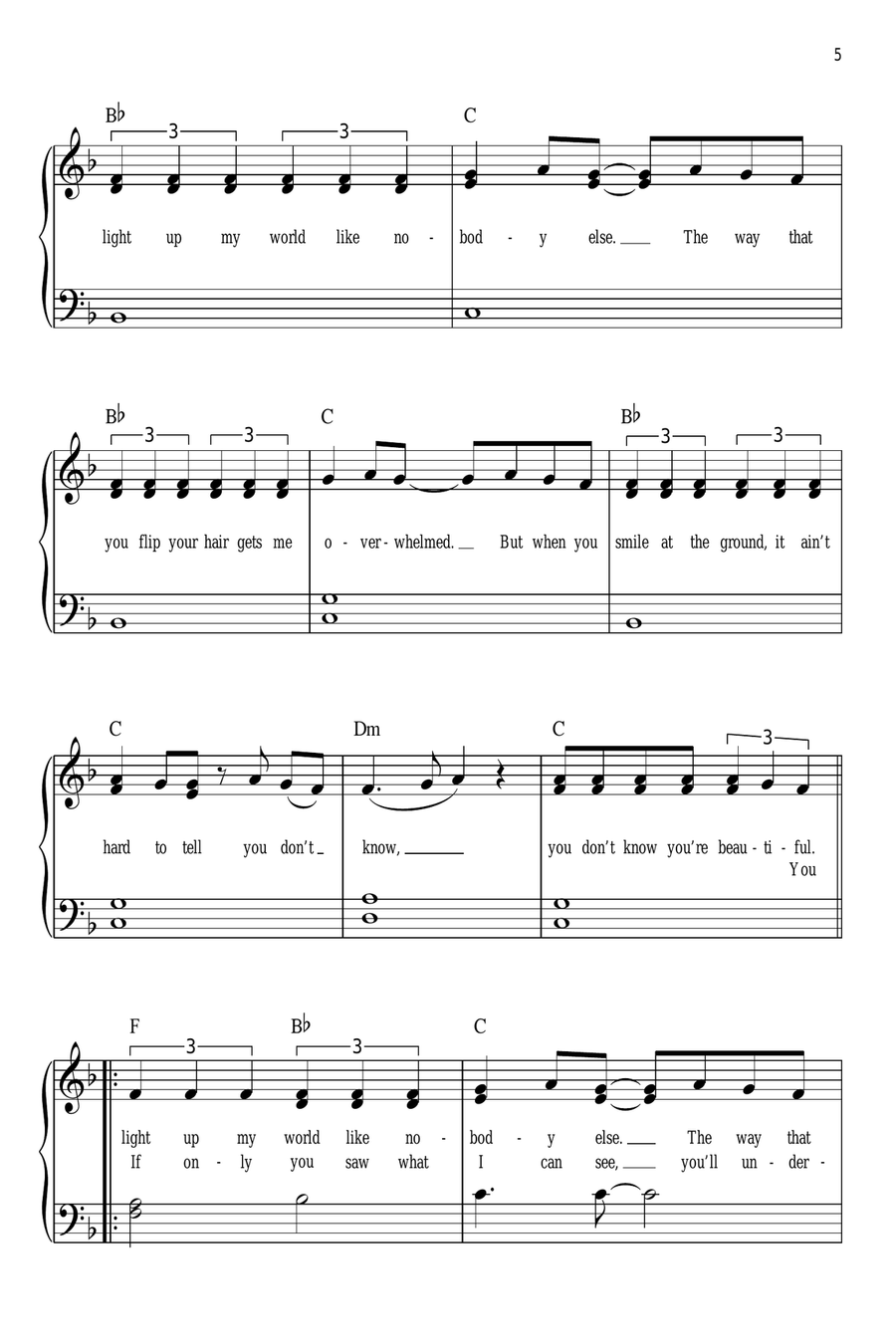What Makes You Beautiful Easy Piano scores gallery preview page 5