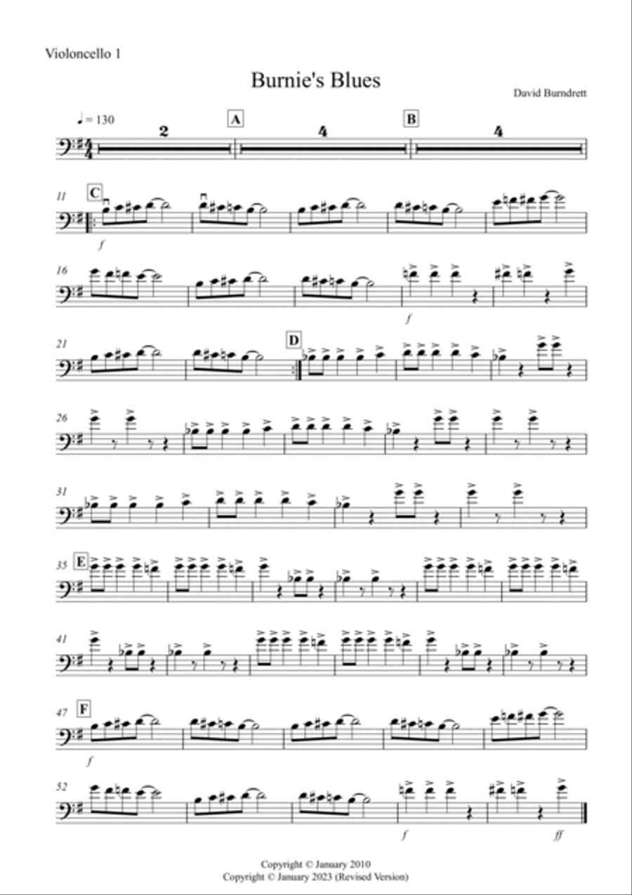 Burnie's Blues for Cello Quartet Cello Solo scores gallery preview page 4