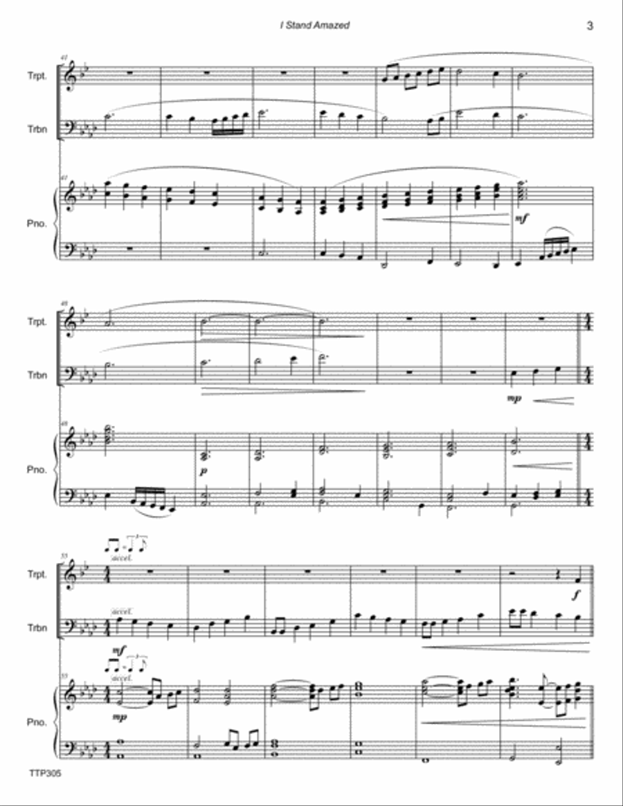 I STAND AMAZED - TRUMPET & TROMBONE with Piano Accompaniment I STAND AMAZED - TRUMPET & TROMBONE with Piano Accompaniment Brass Duet scores gallery preview page 3