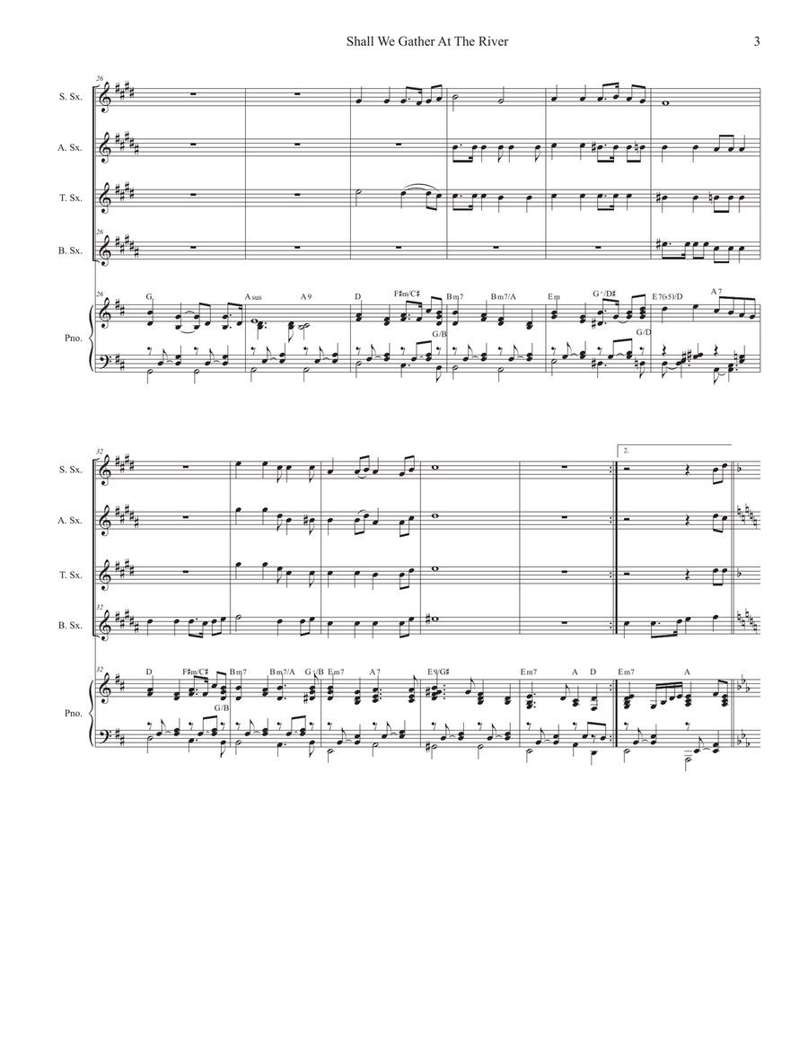Shall We Gather At The River (Saxophone Quartet and Piano) Woodwind Ensemble scores gallery preview page 3