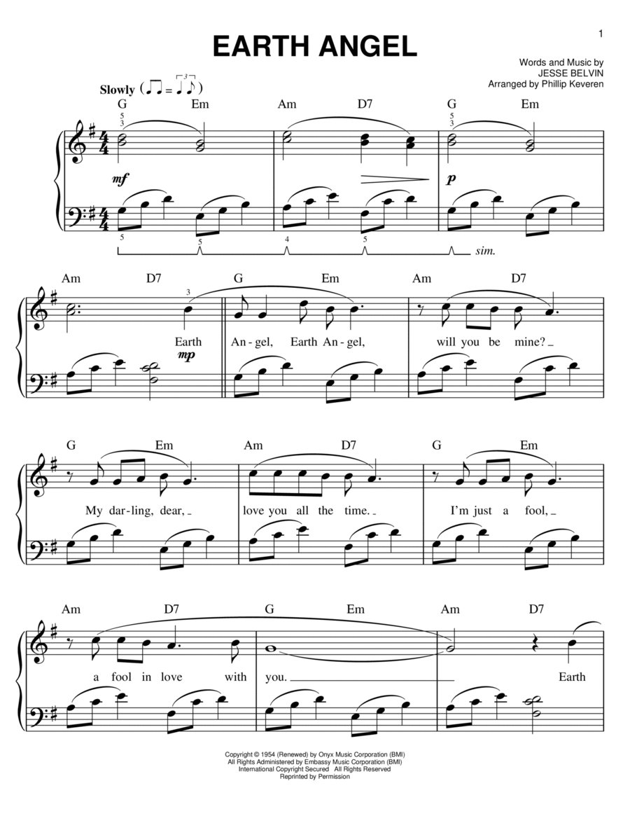 Earth Angel (arr. Phillip Keveren) Easy Piano scores gallery preview page 1