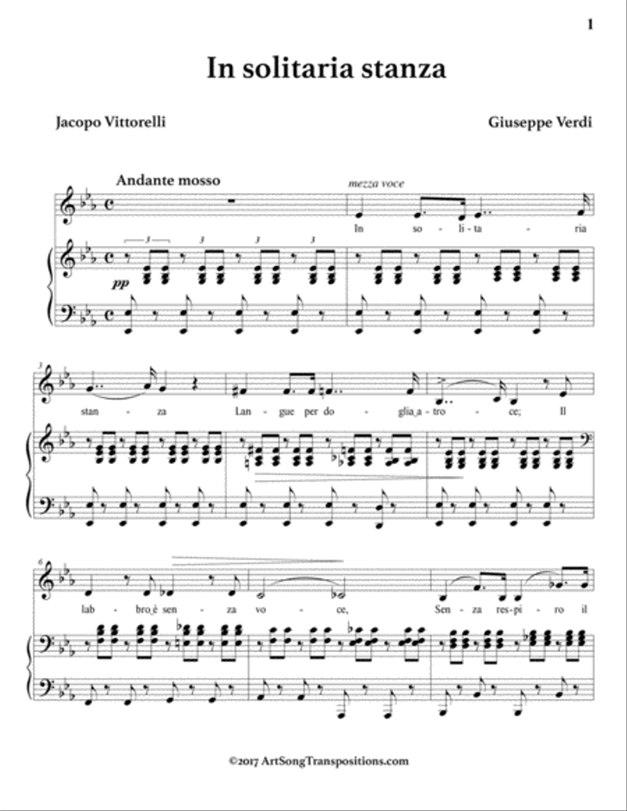VERDI: In solitaria stanza (transposed to A major) Piano, Vocal scores gallery preview page 2