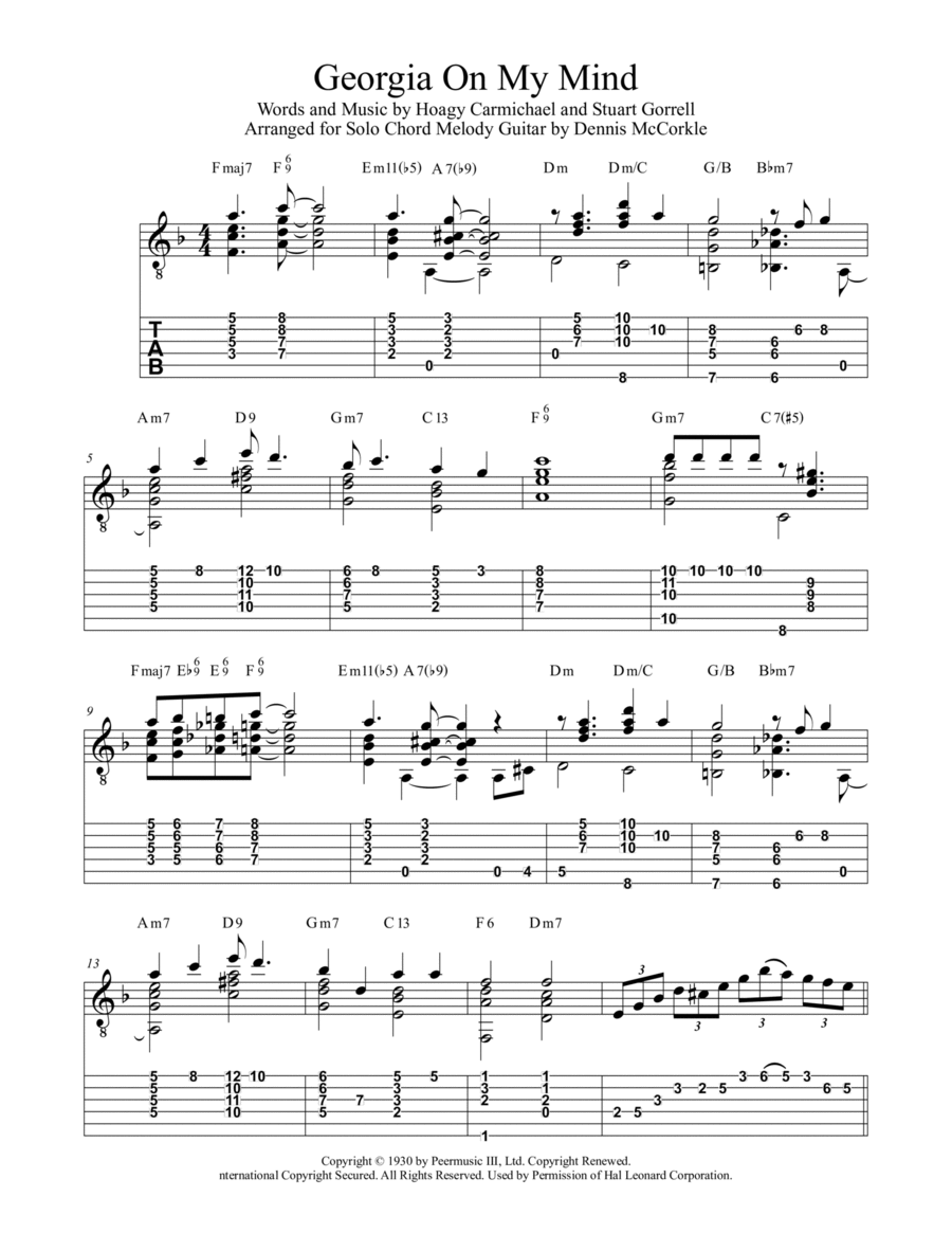Georgia On My Mind Guitar Tablature scores gallery preview page 1