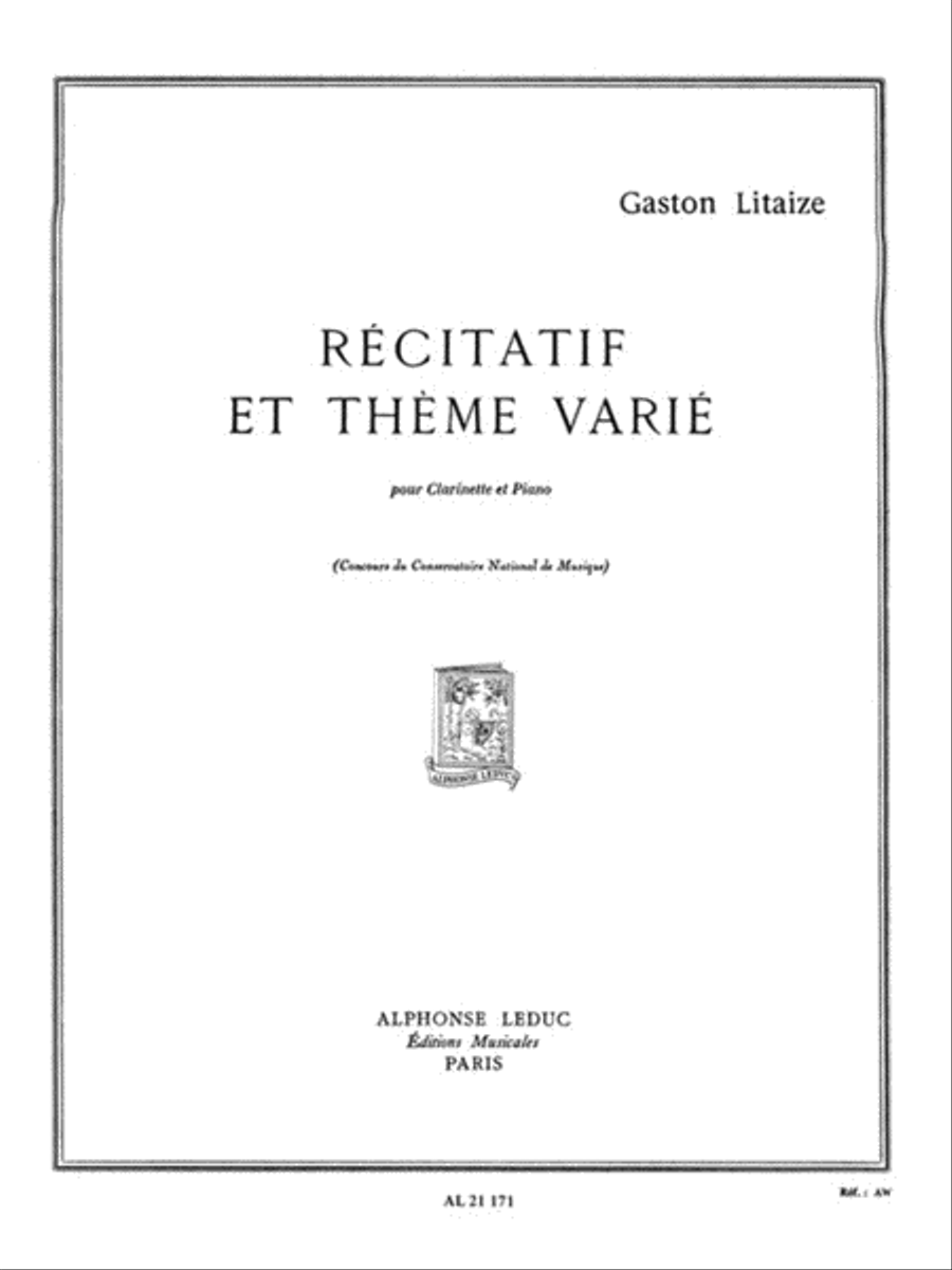 Recitatif Et Theme Varie (clarinet & Piano) Clarinet Solo scores gallery preview page 1
