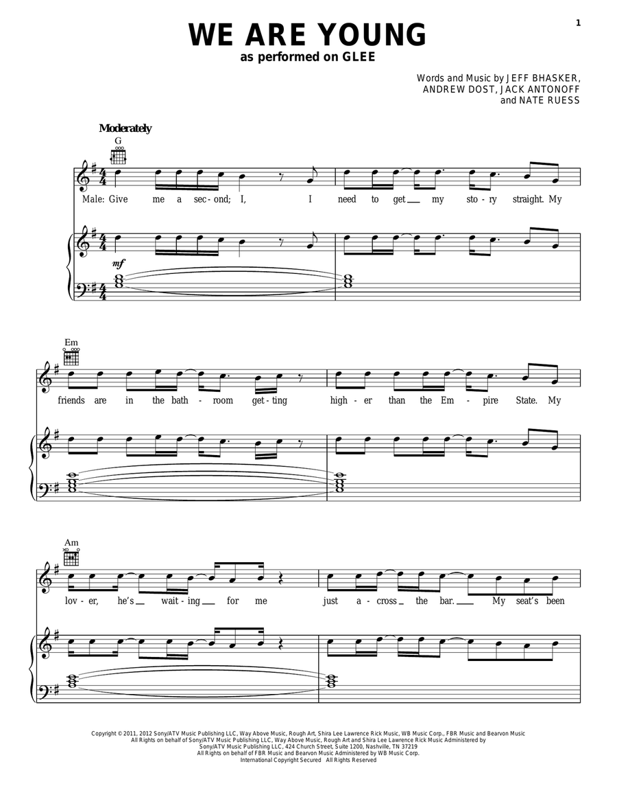We Are Young Piano, Vocal, Guitar scores gallery preview page 1