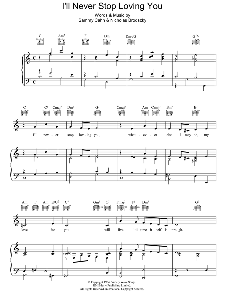 I'll Never Stop Loving You Piano, Vocal, Guitar scores gallery preview page 1