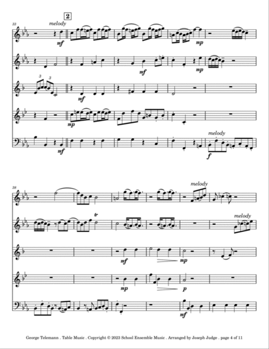 Table Music by Telemann for Woodwind Quintet in Schools Woodwind Quintet scores gallery preview page 4