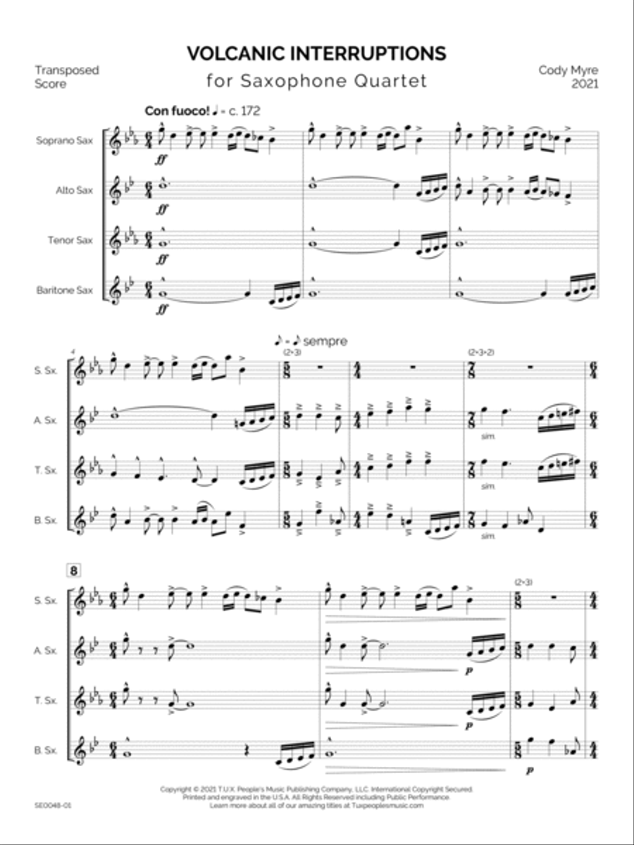 Volcanic Interruptions Saxophone Quartet scores gallery preview page 6