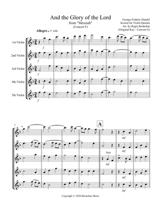 And the Glory of the Lord (from "Messiah") (F) (Violin Quintet)
