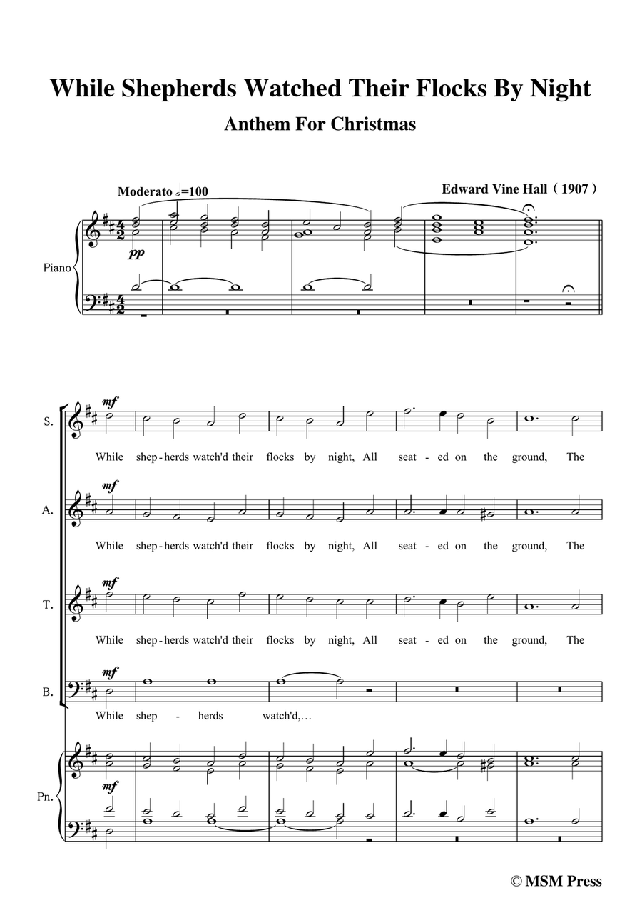Hall-While Shepherds Watched Their Flocks by night,in D Major,For Quatre Chorales 4-Part scores gallery preview page 3