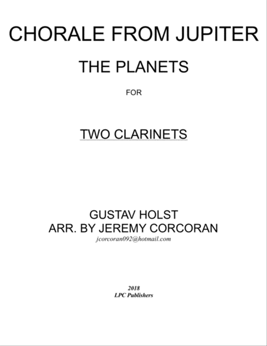 Chorale from Jupiter for Two Clarinets Clarinet Duet scores gallery preview page 1