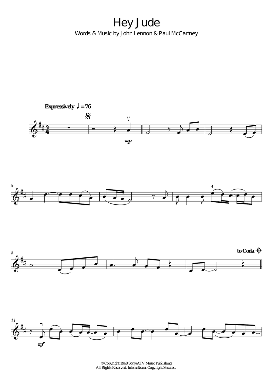 Hey Jude Hey Jude Violin Solo scores gallery preview page 1
