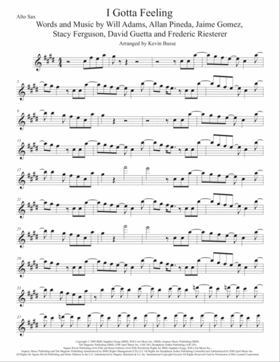 I Gotta Feeling I Gotta Feeling Alto Saxophone scores gallery preview page 1