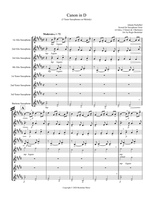 Book cover for Canon in D (Pachelbel) (D) (Saxophone Octet - 4 Alto, 3 Tenor, 1 Bari) (3 Tenor lead)
