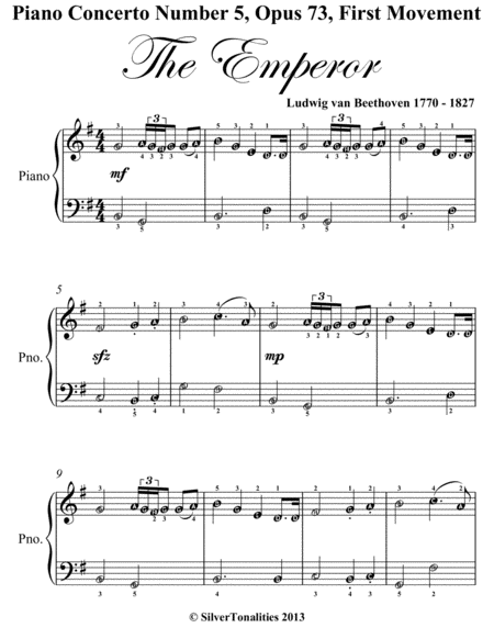 Emperor Concerto Number 5 Opus 73 First Movement Easy Piano Sheet Music