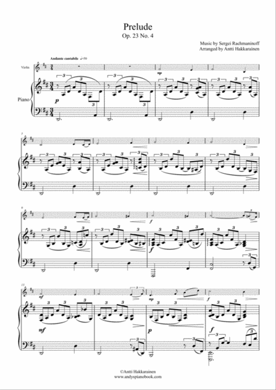 Prelude in D, Op. 23 No. 4 - Violin & Piano Violin Solo scores gallery preview page 2