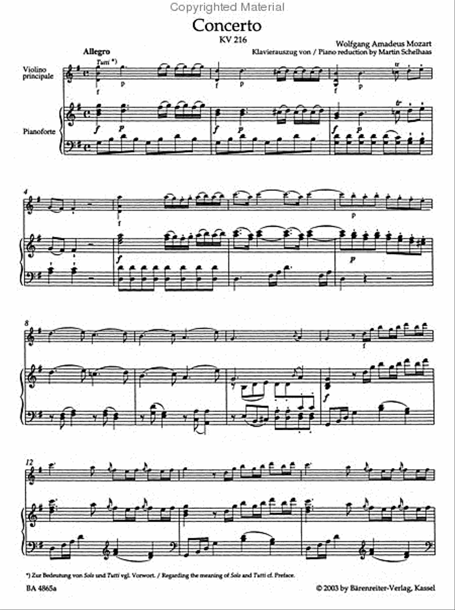 Concerto for Violin and Orchestra, No. 3 G major, KV 216 Violin Solo scores gallery preview page 2