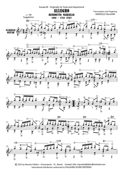 ALLEGRO (FLUTE SONATA III) BENEDETTO MARCELLO - FOR GUITAR SOLO