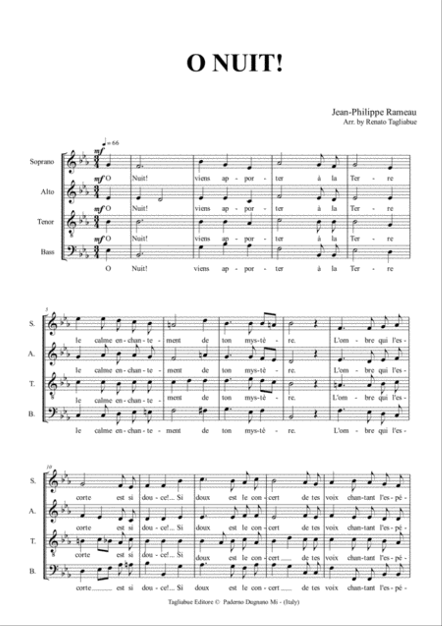 O NUIT - J.F. Rameau - Arr. for SATB Choir 4-Part scores gallery preview page 2