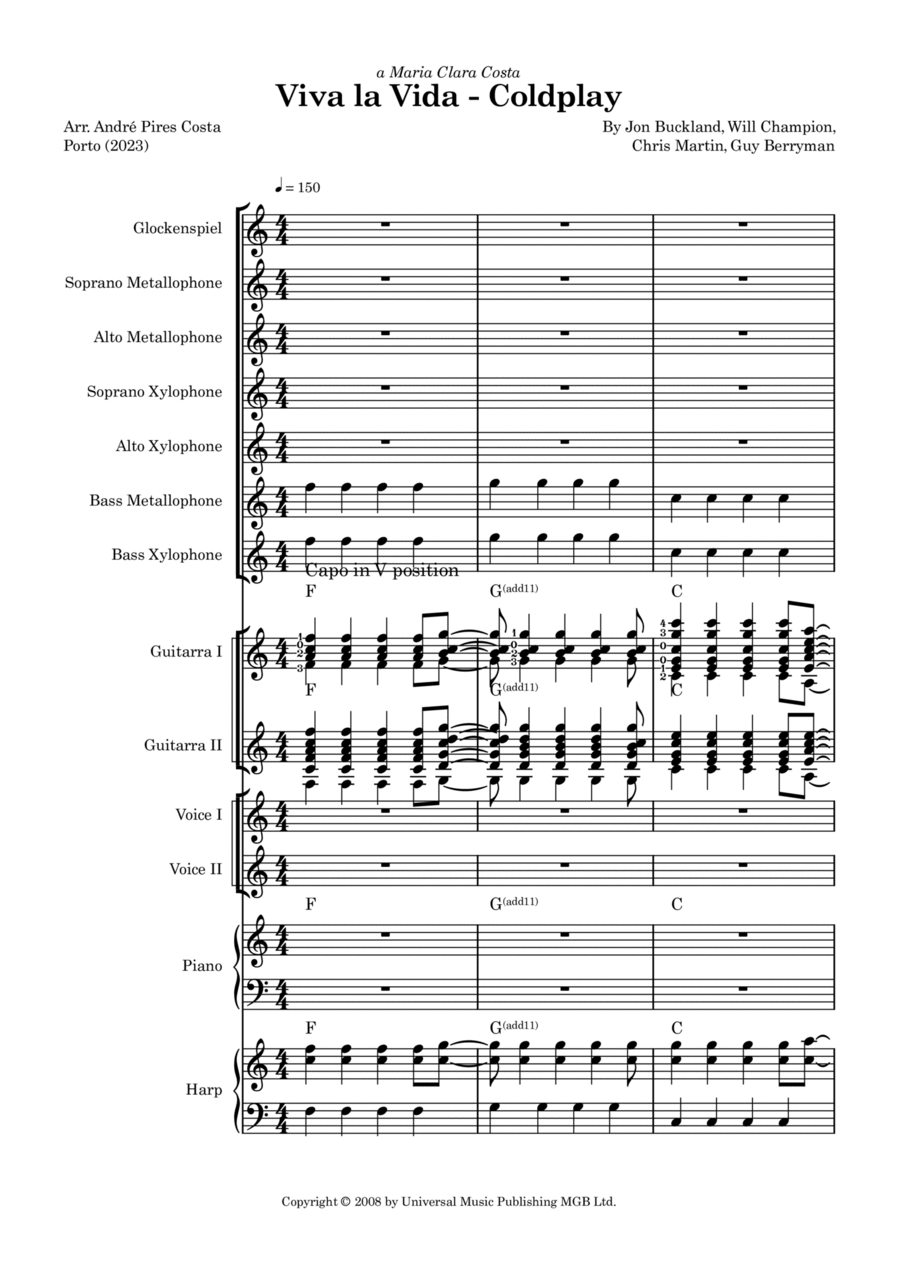 Viva La Vida Orff Instrument scores gallery preview page 1
