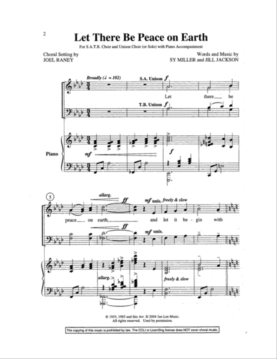 Let There Be Peace on Earth 4-Part scores gallery preview page 2