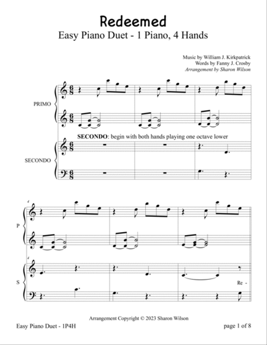 Redeemed (Easy 1 Piano, 4 Hands Duet) Easy Piano scores gallery preview page 6