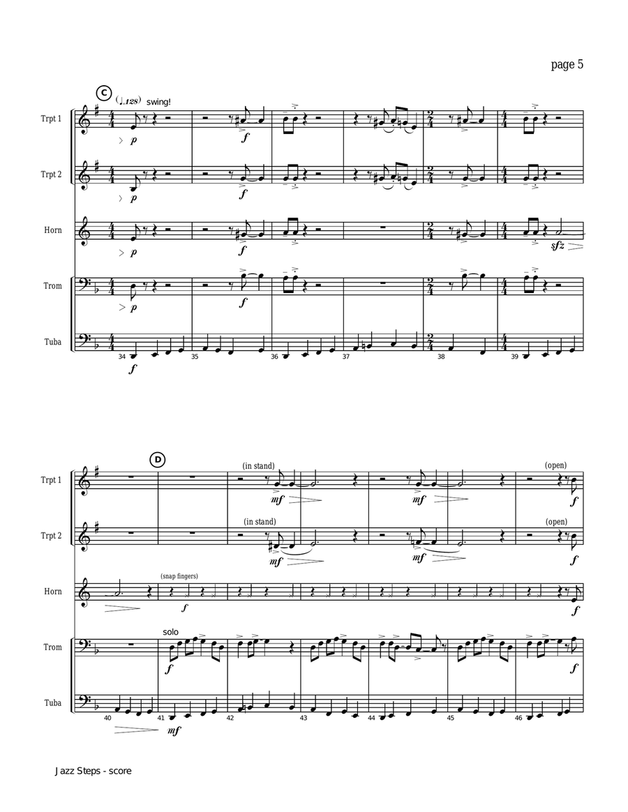 JAZZ STEPS for Brass Quintet (score & parts, limited range demands, medium) Brass Quintet scores gallery preview page 5