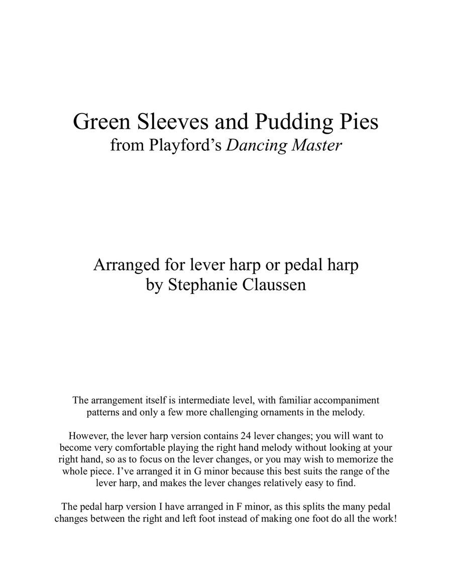 Greensleeves and Pudding Pies - intermediate harp solo Celtic Harp scores gallery preview page 1