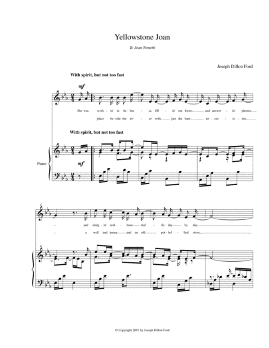 Yellowstone Joan (in E flat) for soprano and piano Soprano Voice scores gallery preview page 1