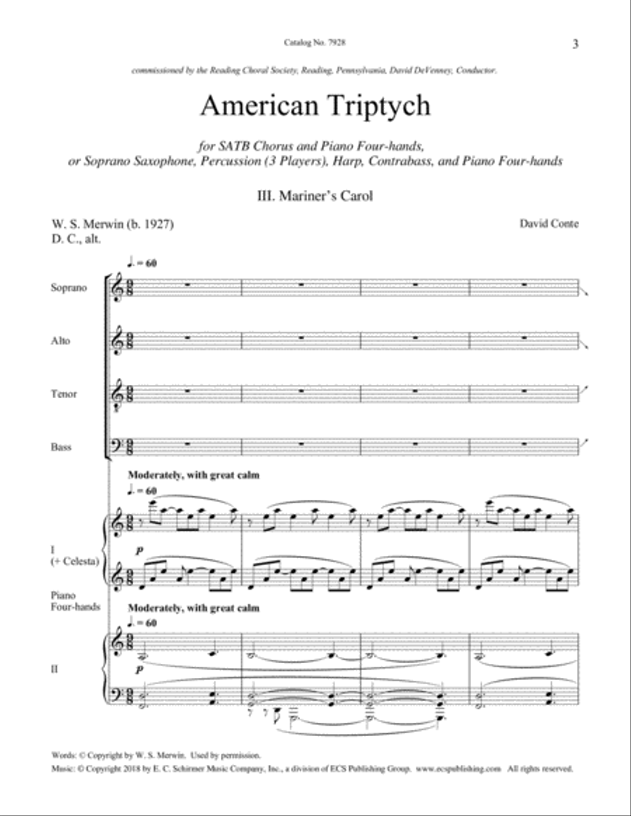 American Triptych: III. Mariner's Carol (Downloadable Piano/Choral Score)