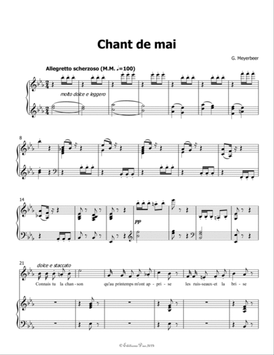 Chant de mai, by Meyerbeer, in E flat Major Piano, Vocal scores gallery preview page 3