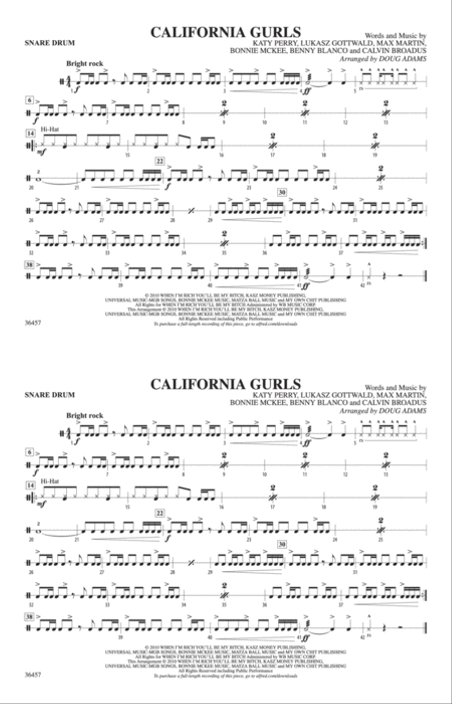 California Gurls: Snare Drum Marching Band scores gallery preview page 1
