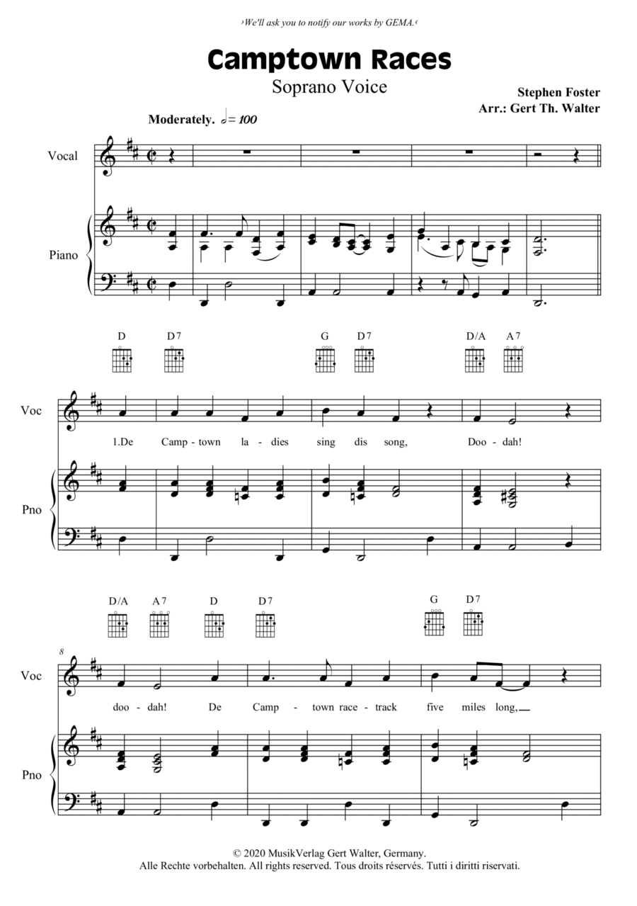 Camptown Races Soprano Voice scores gallery preview page 1
