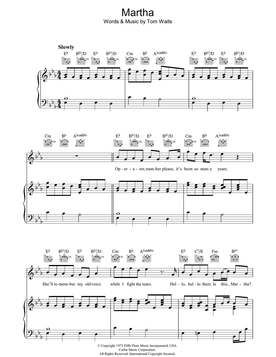Martha Piano, Vocal, Guitar scores gallery preview page 1