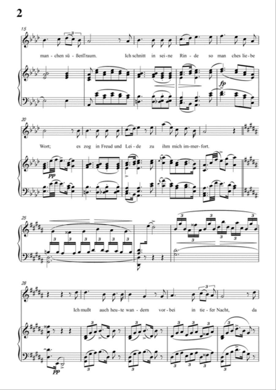 Schubert-Der Lindenbaum,Op.89,No.5 in bA for Vocal and Piano Voice scores gallery preview page 3
