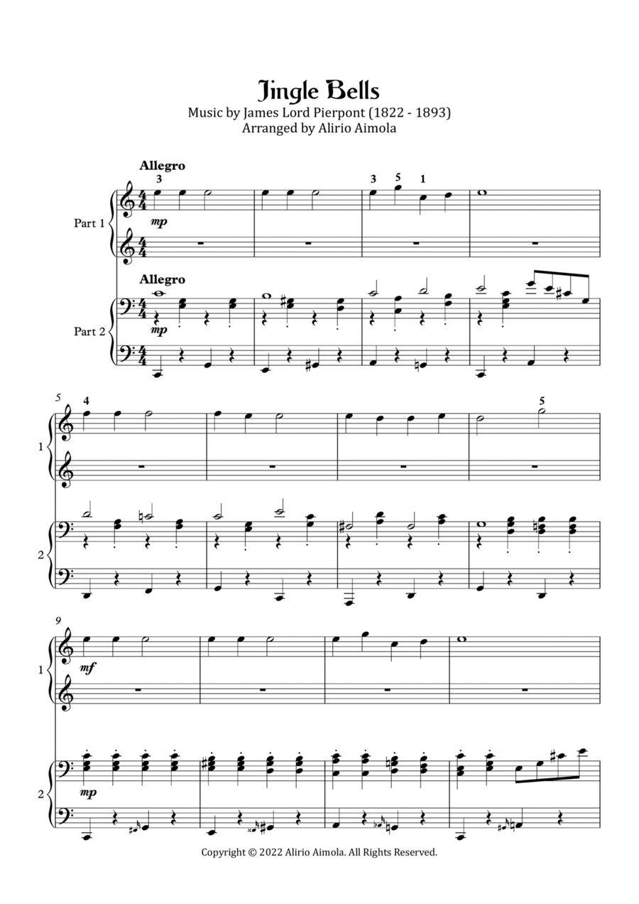 Jingle Bells (for Piano Four Hands) 1 Piano, 4-Hands scores gallery preview page 1