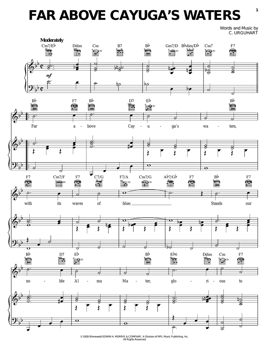 Far Above Cayuga's Waters Piano, Vocal, Guitar scores gallery preview page 1