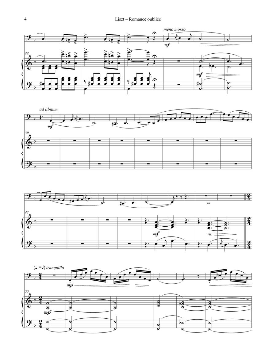 Romance oubliée (Forgotten Romance) for Tuba or Bass Trombone and Piano Bass Trombone scores gallery preview page 4