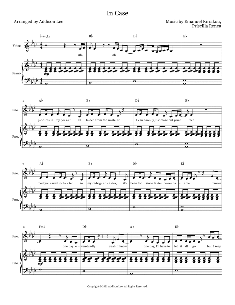 In Case In Case Piano, Vocal scores gallery preview page 1