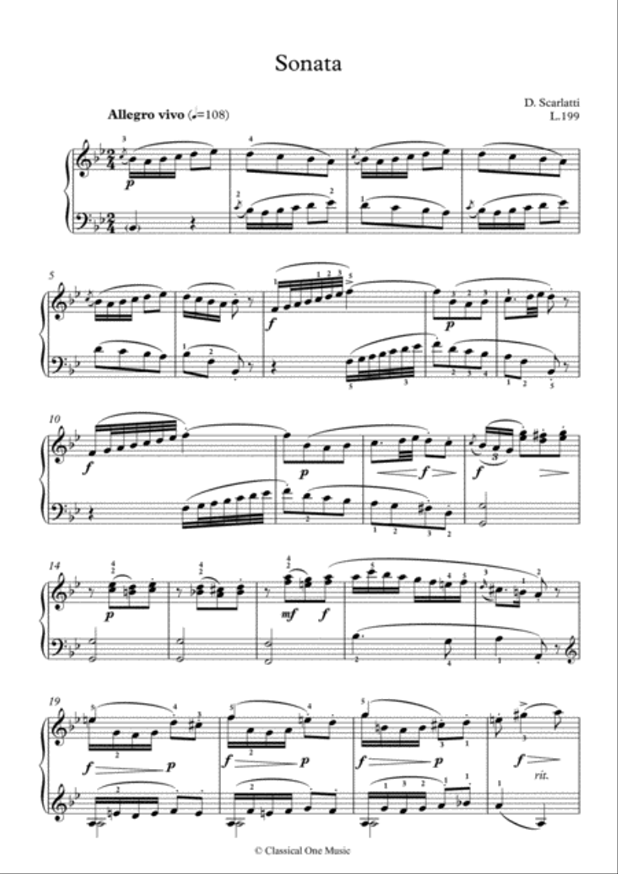 Scarlatti-Sonata in B-Major L.199 K.229(piano) Piano Solo scores gallery preview page 2